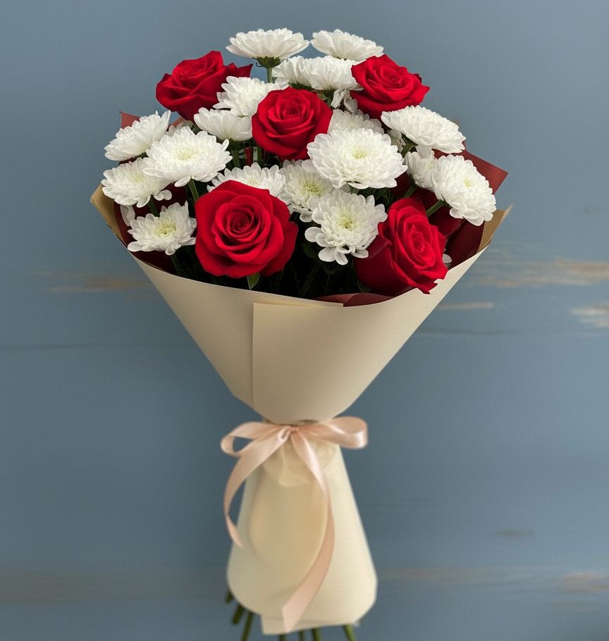 Букет цветов из: Розы и Хризантемы в Федоровка Тульская область