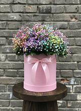 Цветочная композиция из Гипсофила и Розы в шляпной коробке в Федоровка Тульская область