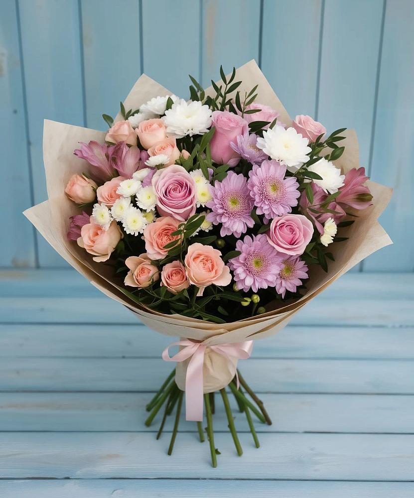Букет цветов из: Хризантемы, Розы и Альстромерии в Федоровка Тульская область