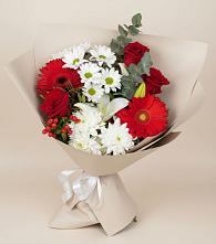 Букет цветов из:  Розы, Хризантемы, Герберы и Лилии в Федоровка Тульская область