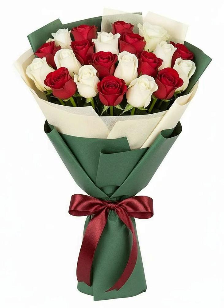 Букет Микс из красных и белых роз в Федоровка Тульская область