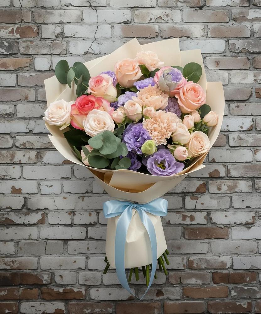 Букет цветов из: Розы, Лизиантусы и Гвоздики в Федоровка Тульская область