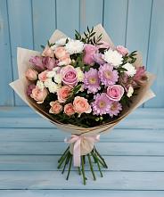Букет цветов из:  Хризантемы, Розы и Альстромерии в Федоровка Тульская область