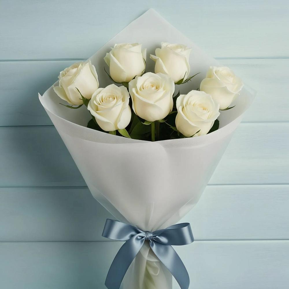 Букет 7 Белых роз Эдлесс Лав в Федоровка Тульская область