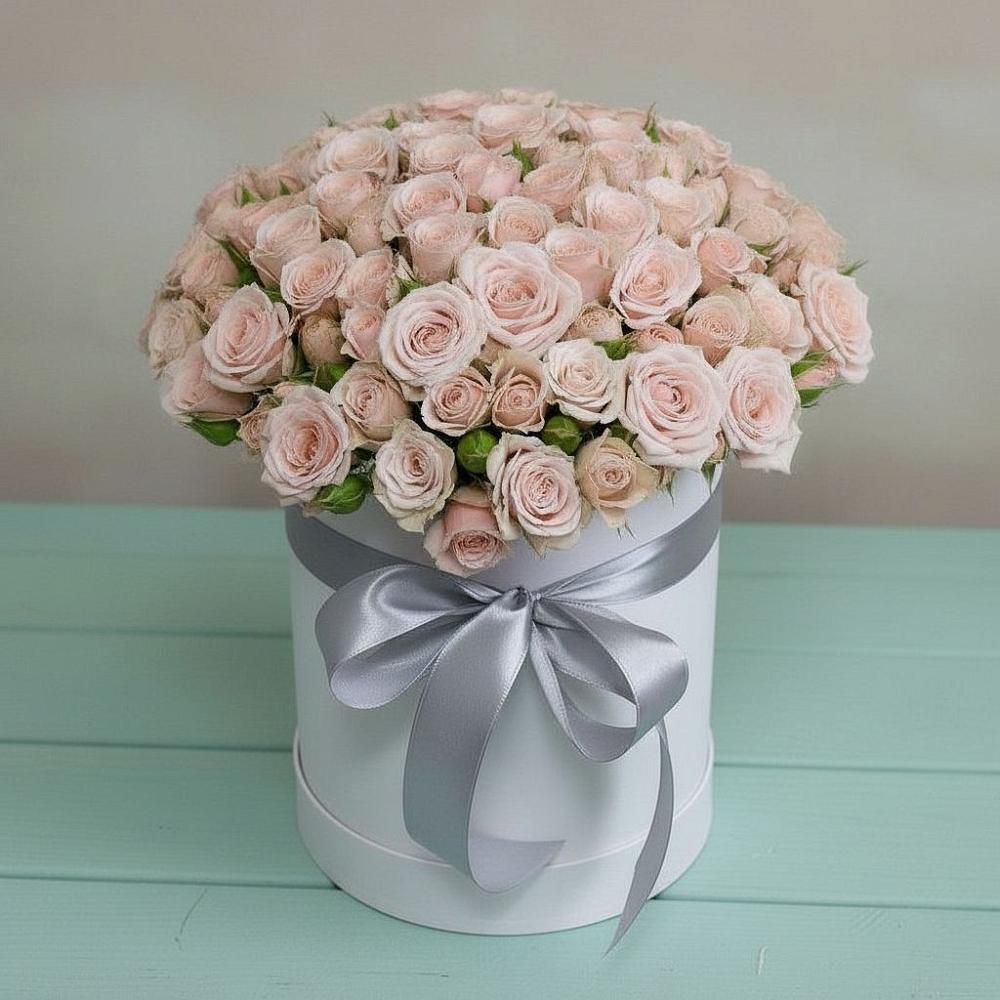 Цветочная композиция из Розы в шляпной коробке в Федоровка Тульская область